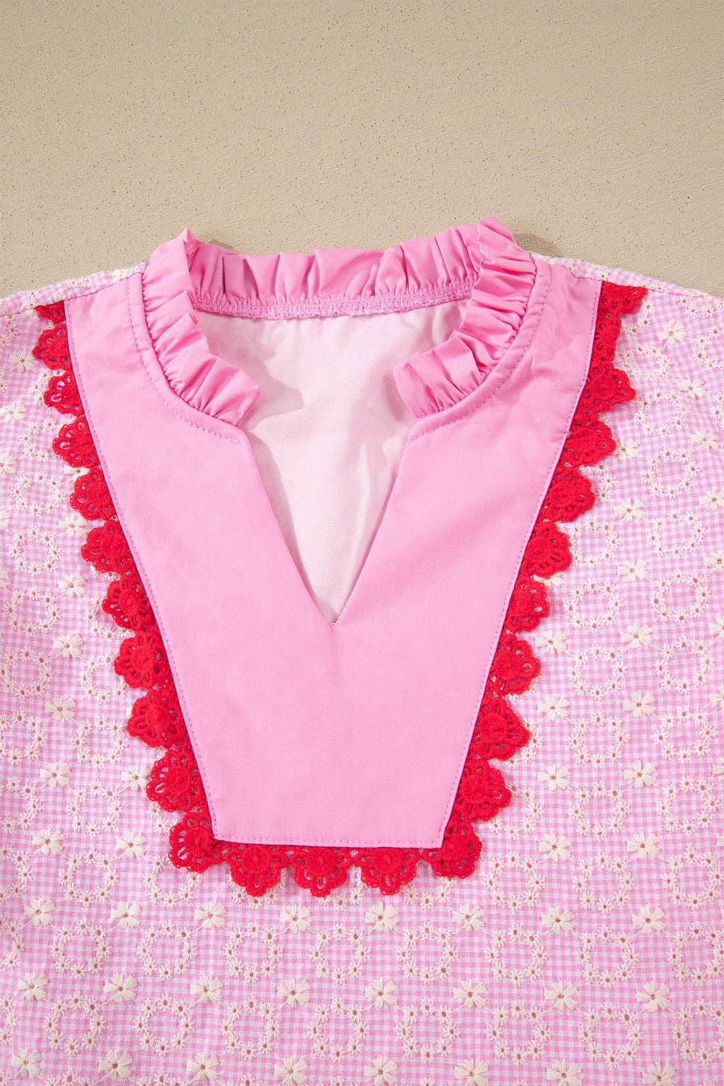 The Posie  Eyelet Embroidered Lace Flutter Sleeve Blouse