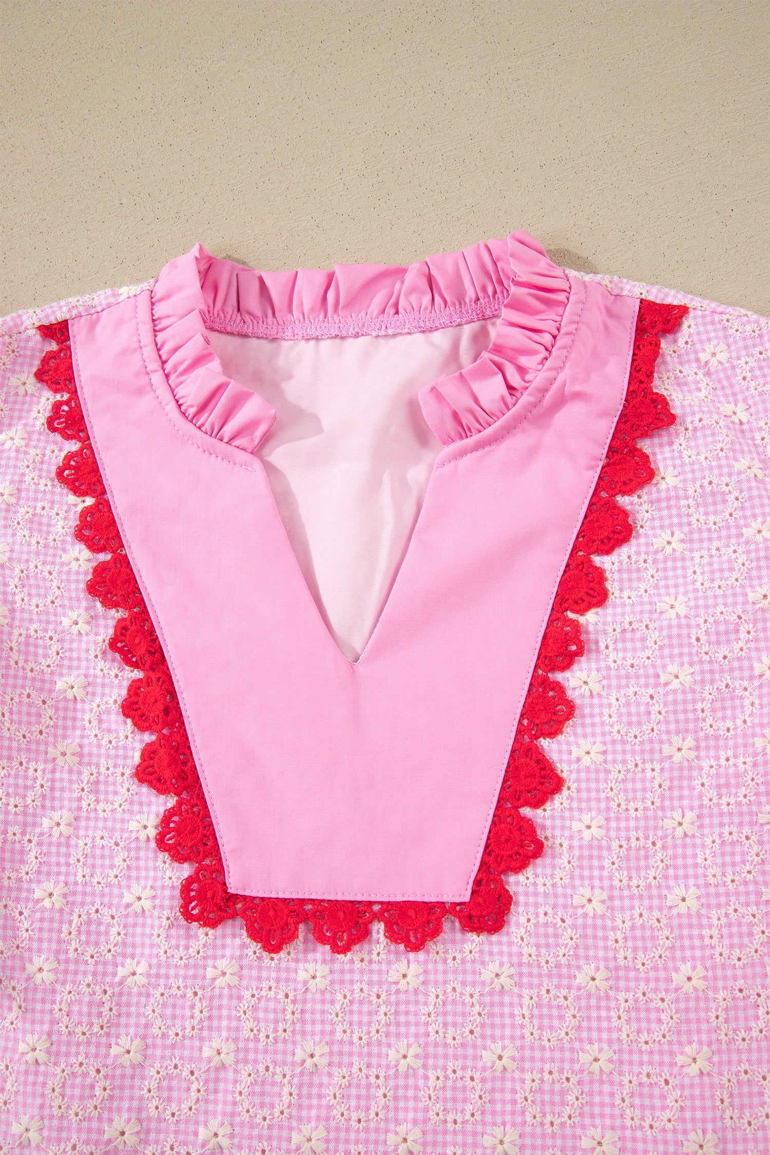 The Posie  Eyelet Embroidered Lace Flutter Sleeve Blouse