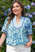 The Ivy Scallop Trim Floral Short Sleeve Blouse