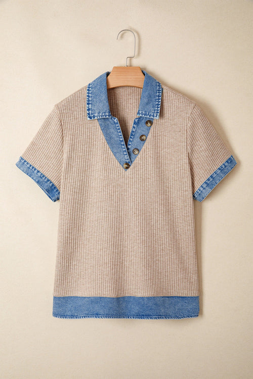 The Aspyn Denim Knit Blouse