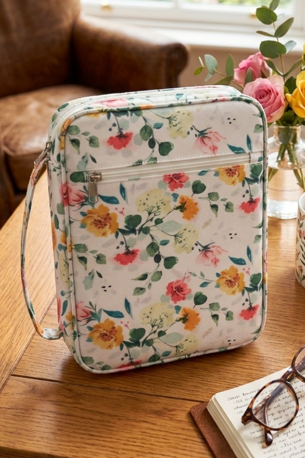 The Baylor White Floral Zipper Bible Cover
