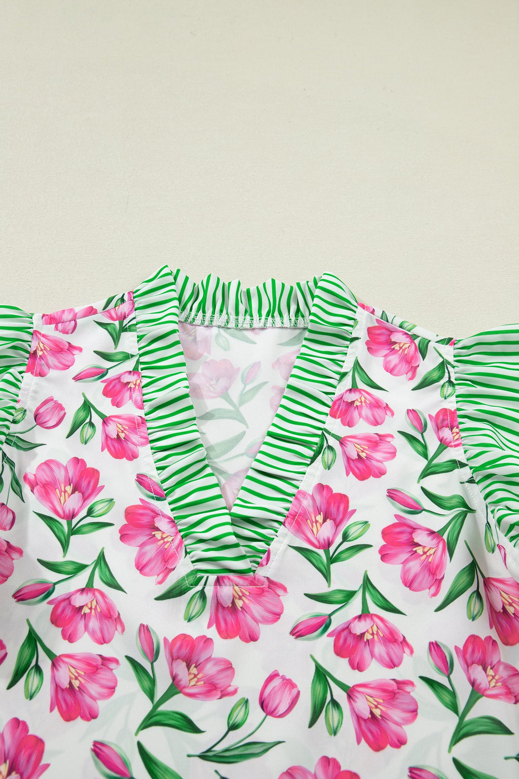 The Addie Floral Stripe Ruffle Blouse