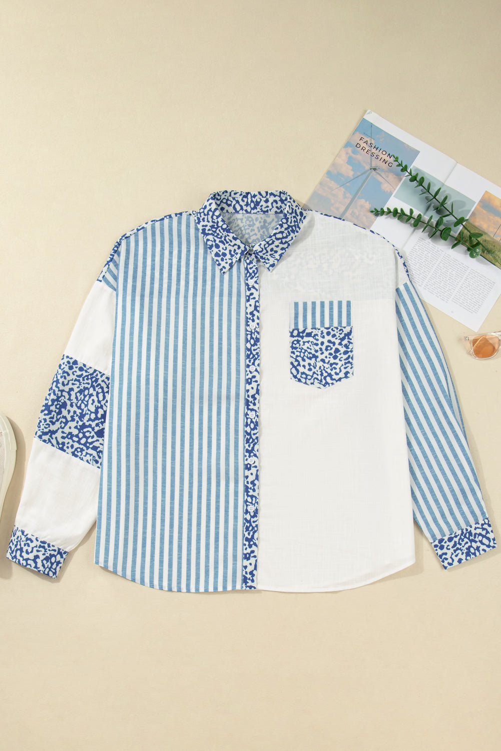 The Everlee Kate Leopard Stripe Button-Up Shirt