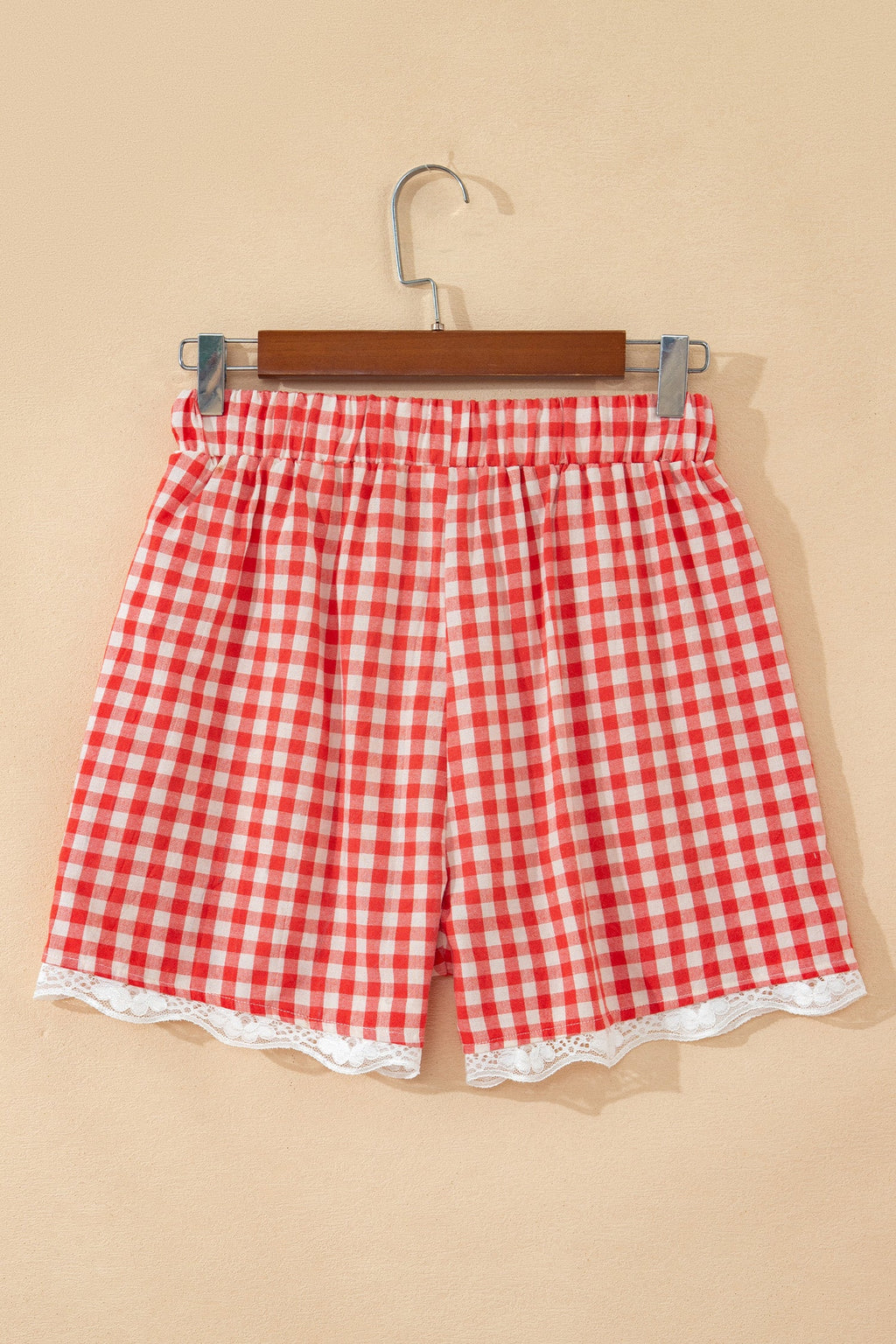 The Gigi Gingham Plaid  Lace Trim Shorts