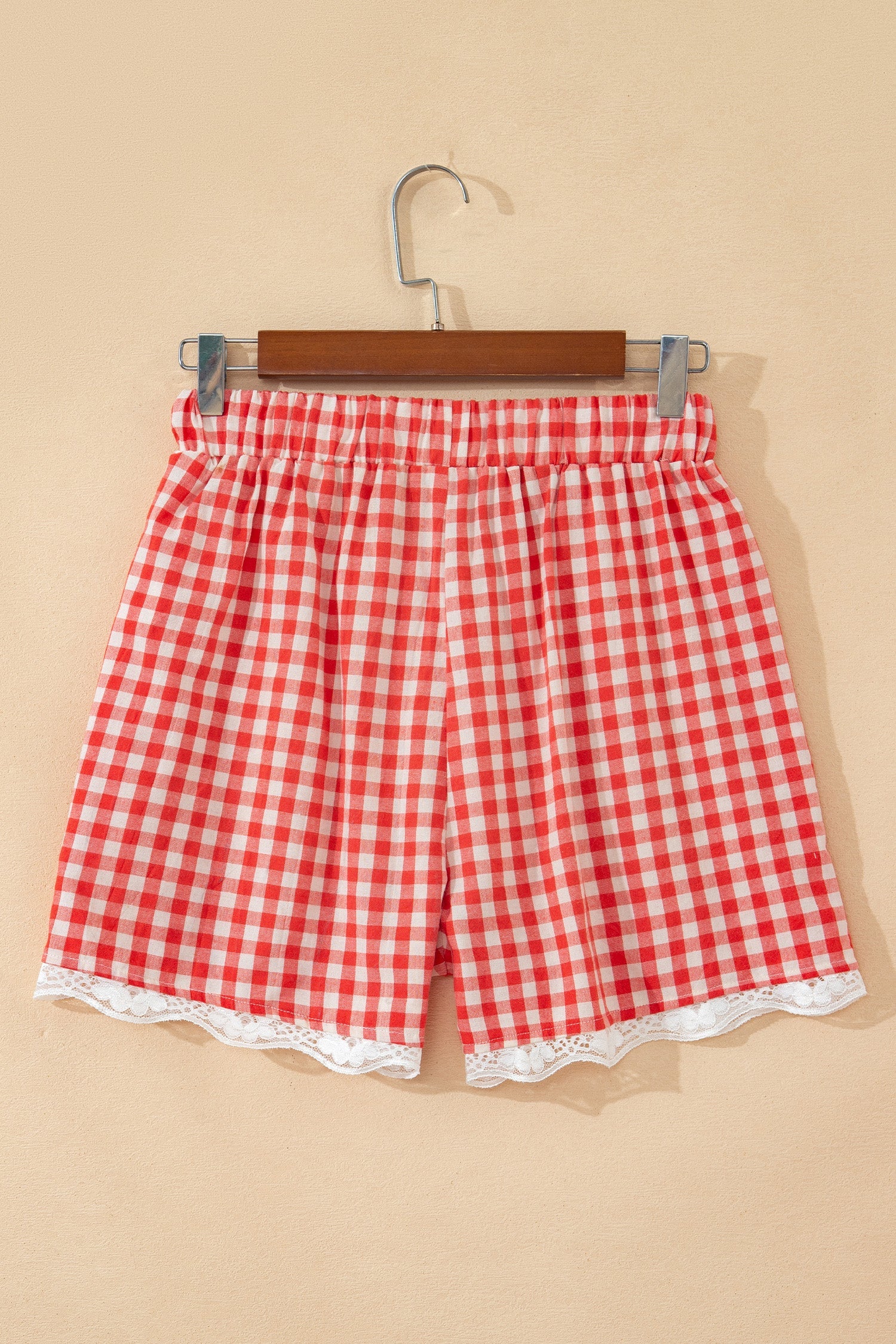 The Gigi Gingham Plaid  Lace Trim Shorts