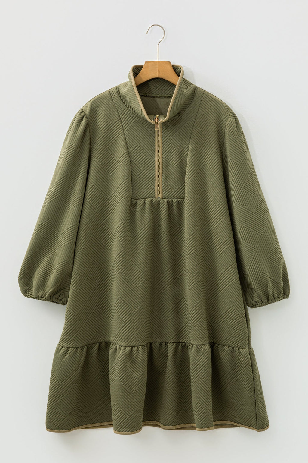 The Olive Textured Half Zip Dress