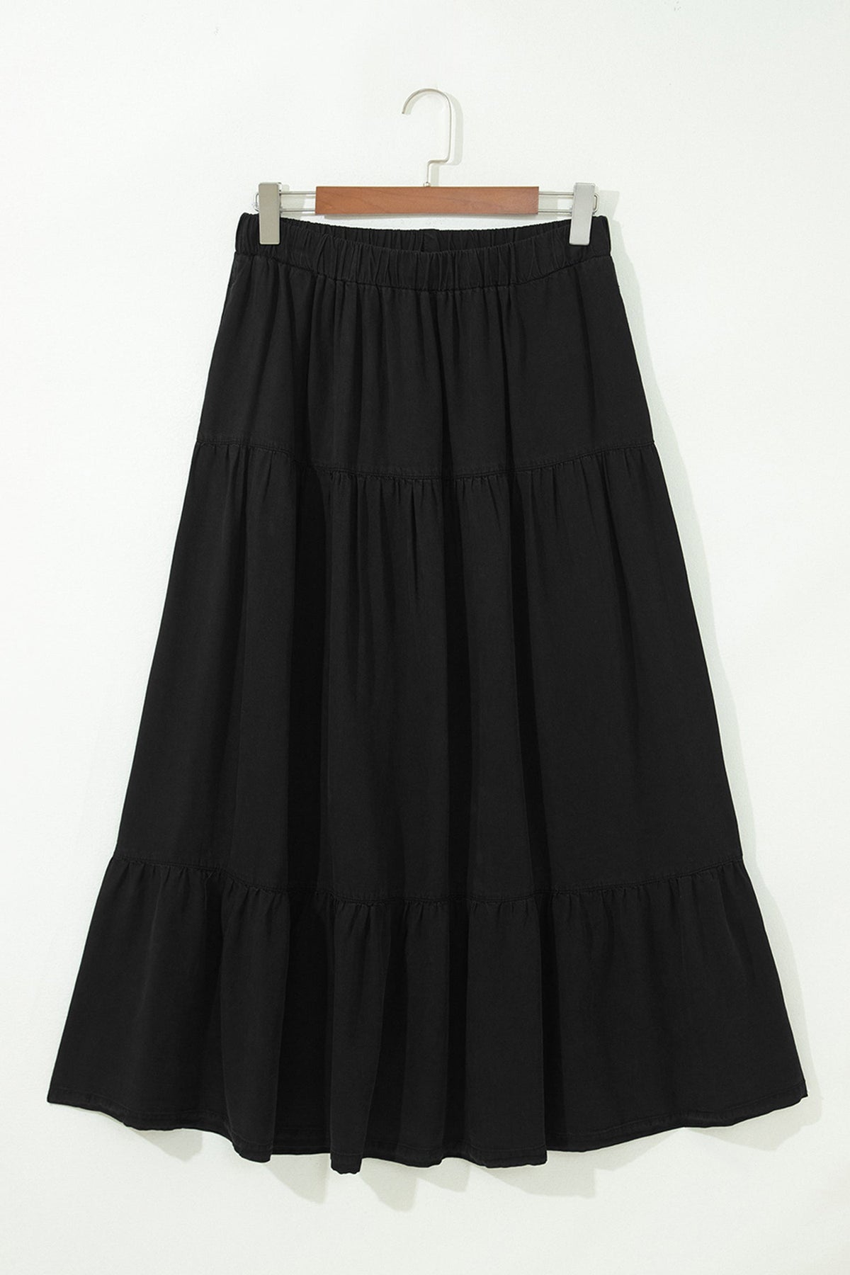 The Olivia Mae Denim Ruffle Maxi Skirt