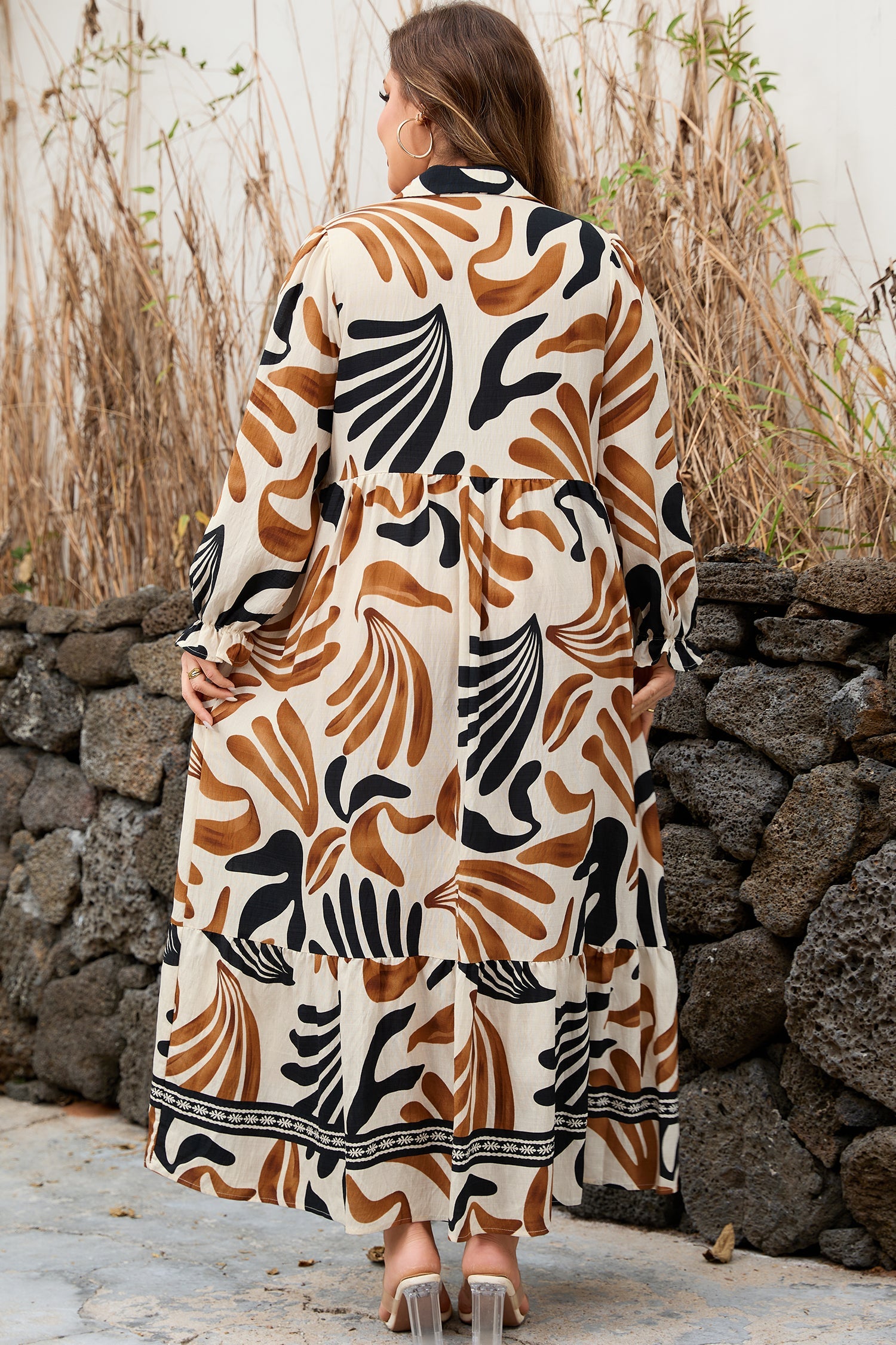 The Gracie Abstract Long Sleeve Maxi Dress