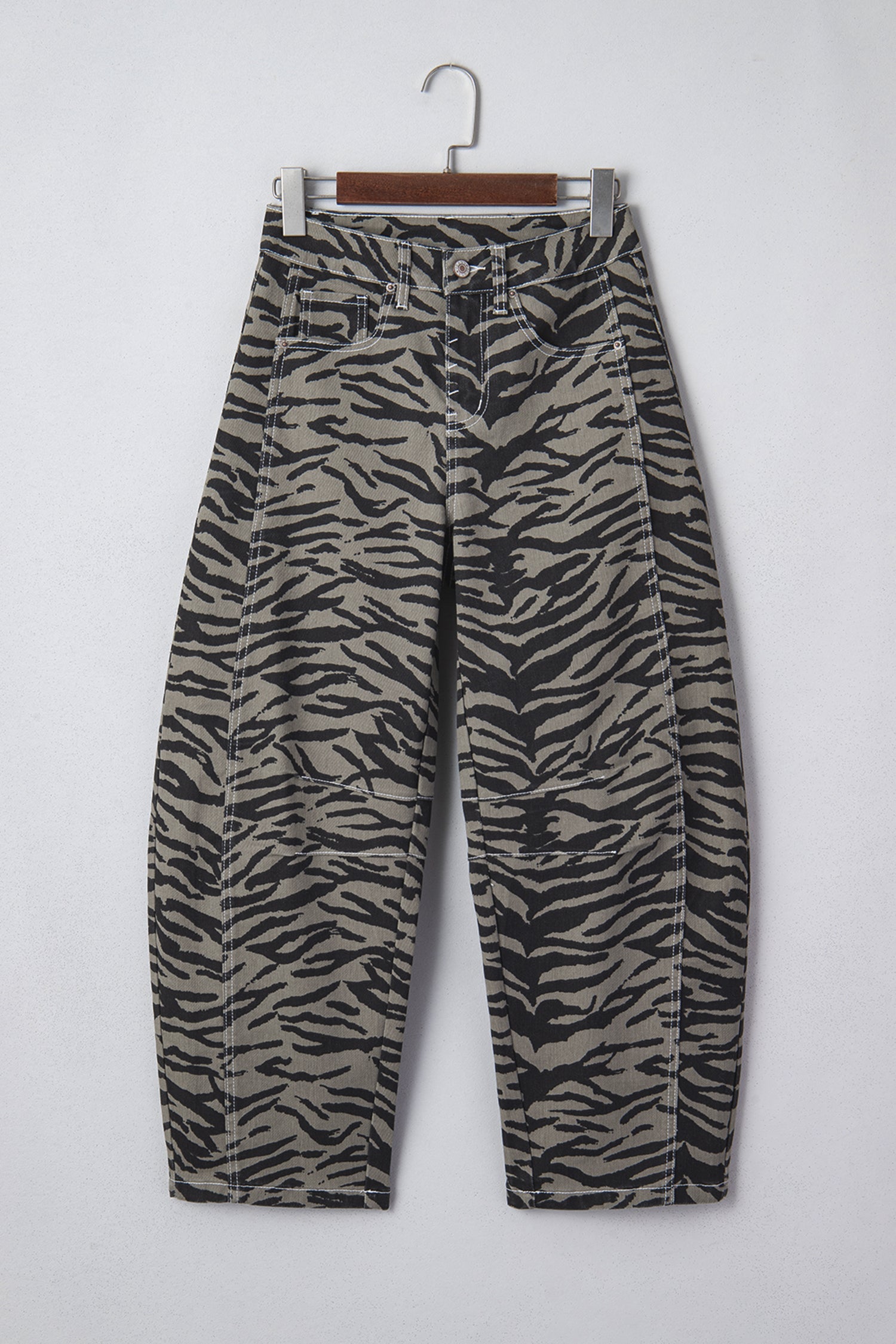 The Zoe Zebra Stripe Denim Wide Barrel Leg Jeans