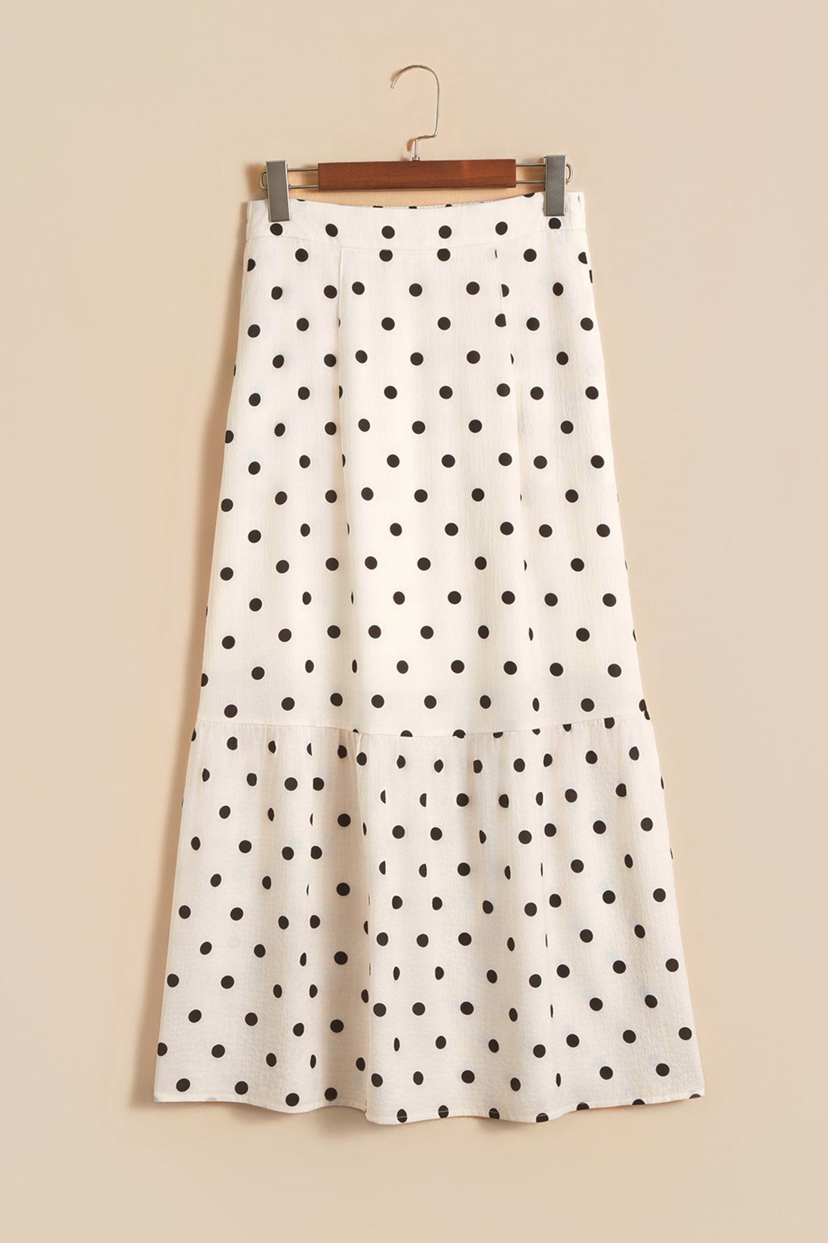 The Millie Polka Dot Ruffle Side Slit Maxi Skirt