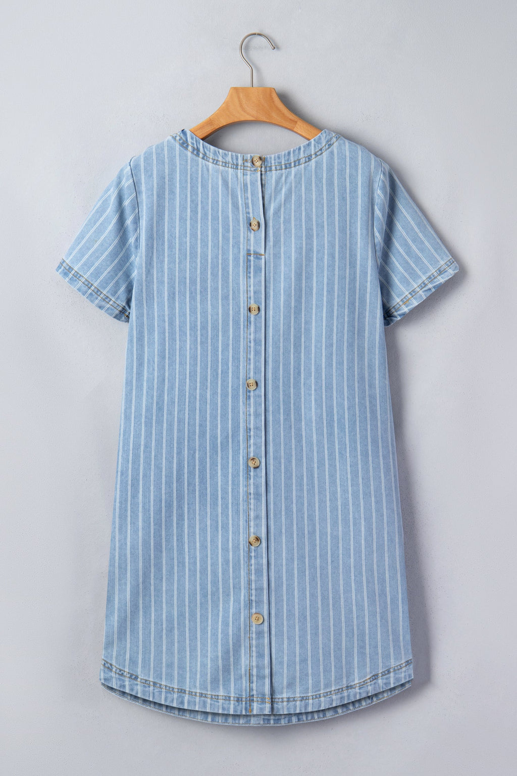 The Maeve Stripe Denim Buttoned Back Mini T-Shirt Dress