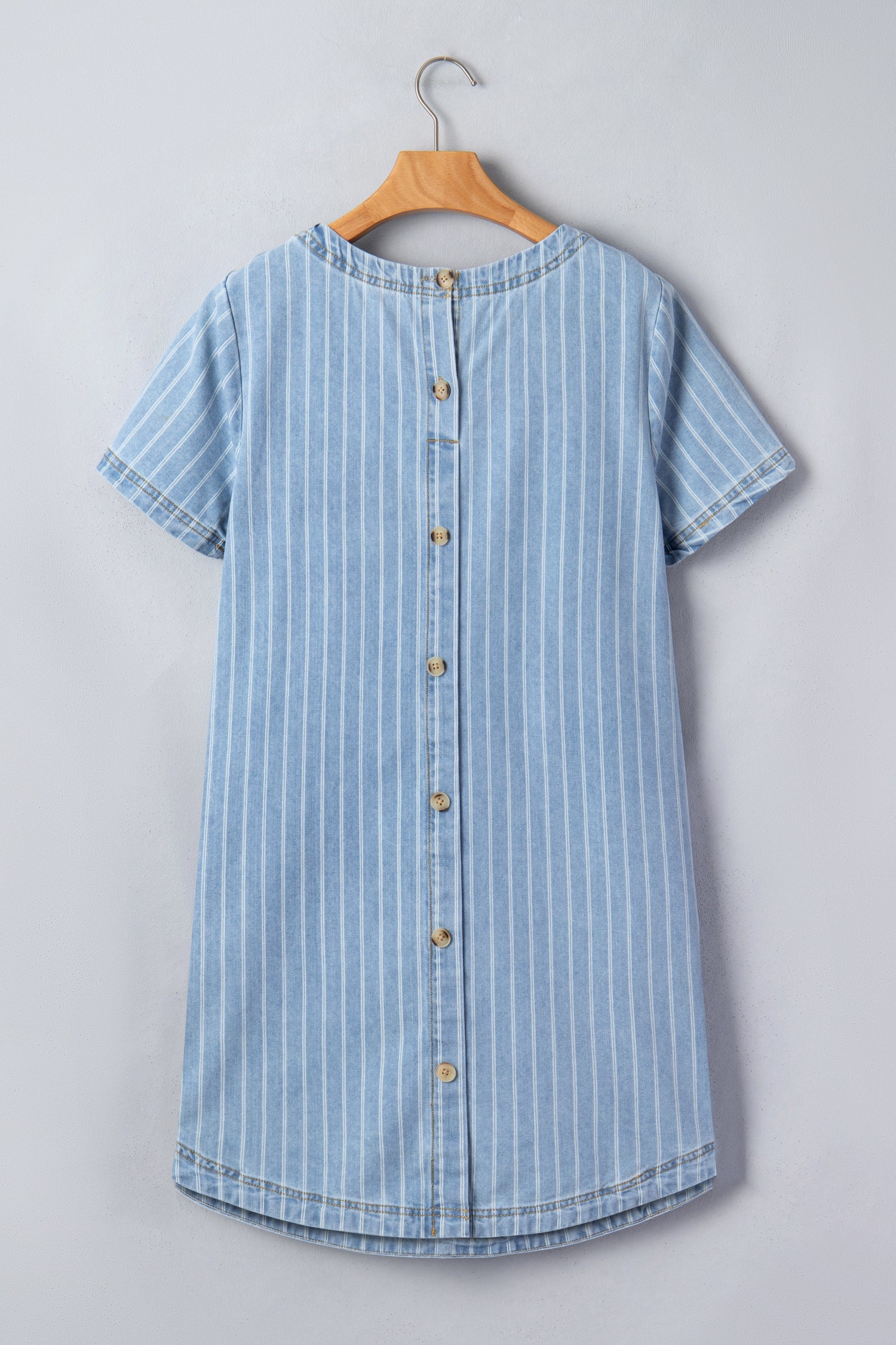 The Maeve Stripe Denim Buttoned Back Mini T-Shirt Dress