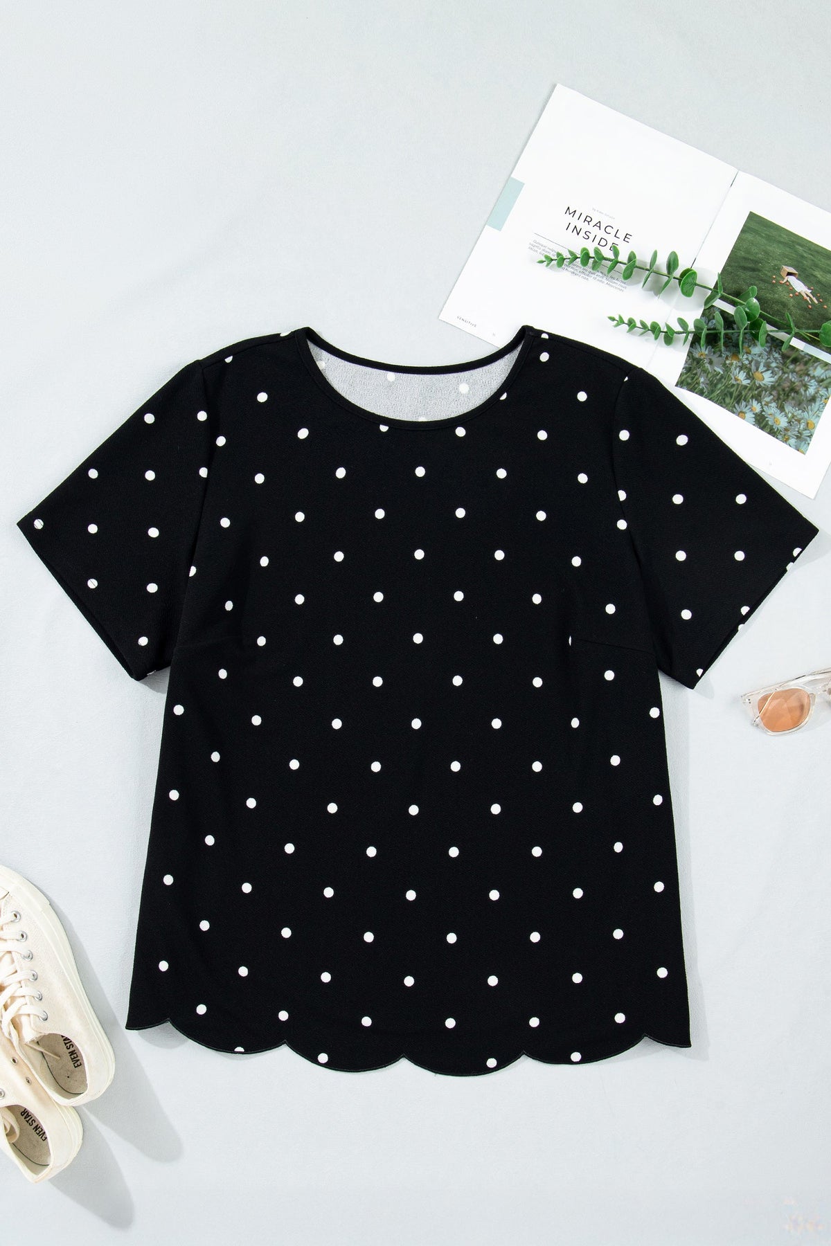 The Lila Jane Polka Dot Scallop Top