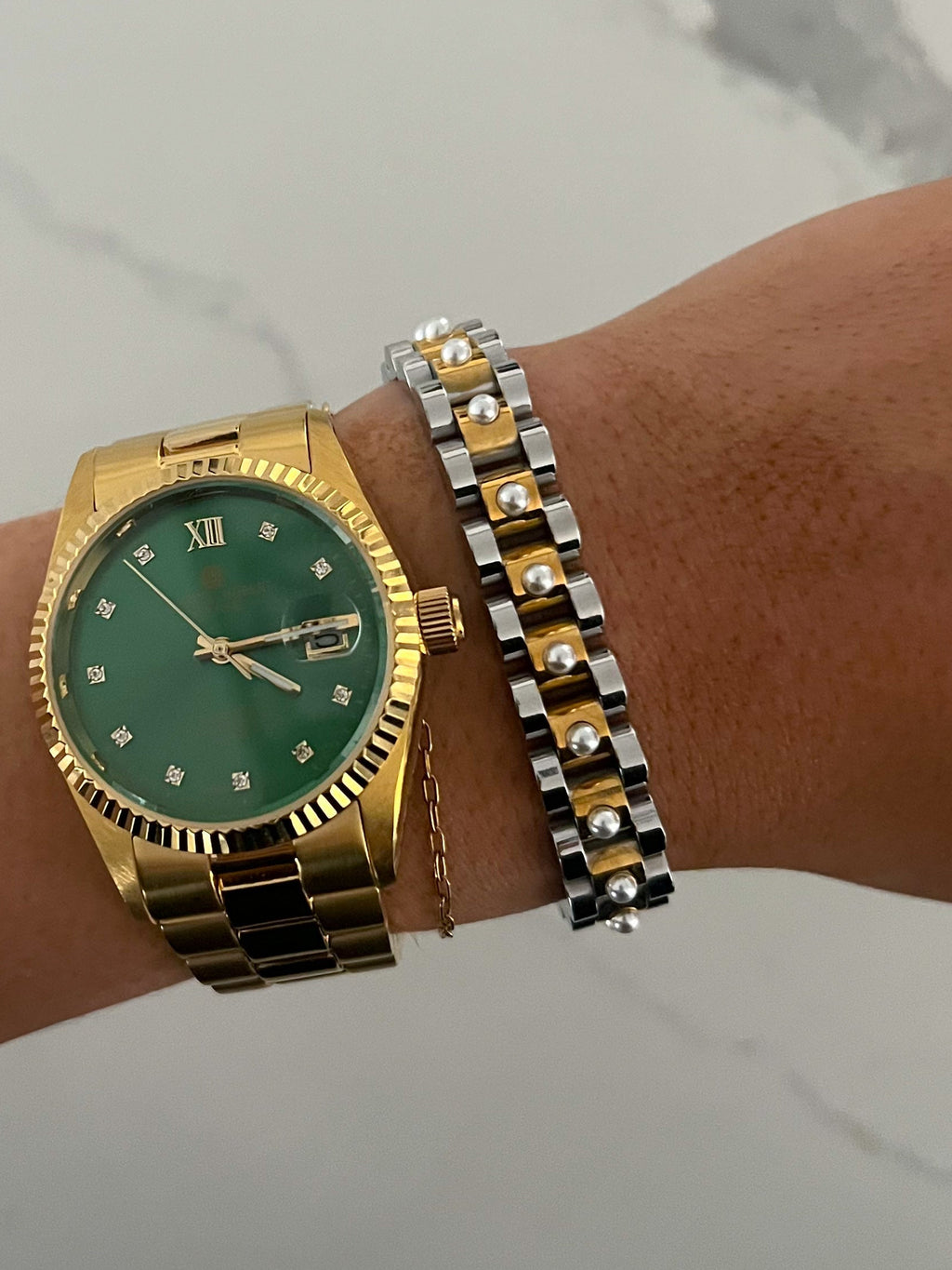 THE PEARL TWO TONED WATCH BAND BRACELET