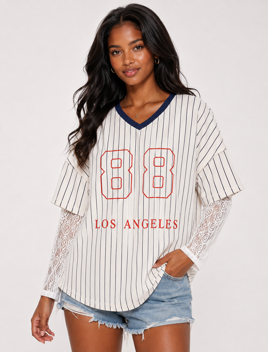 The Addison 88 LOS ANGELES Stripe Lace Top