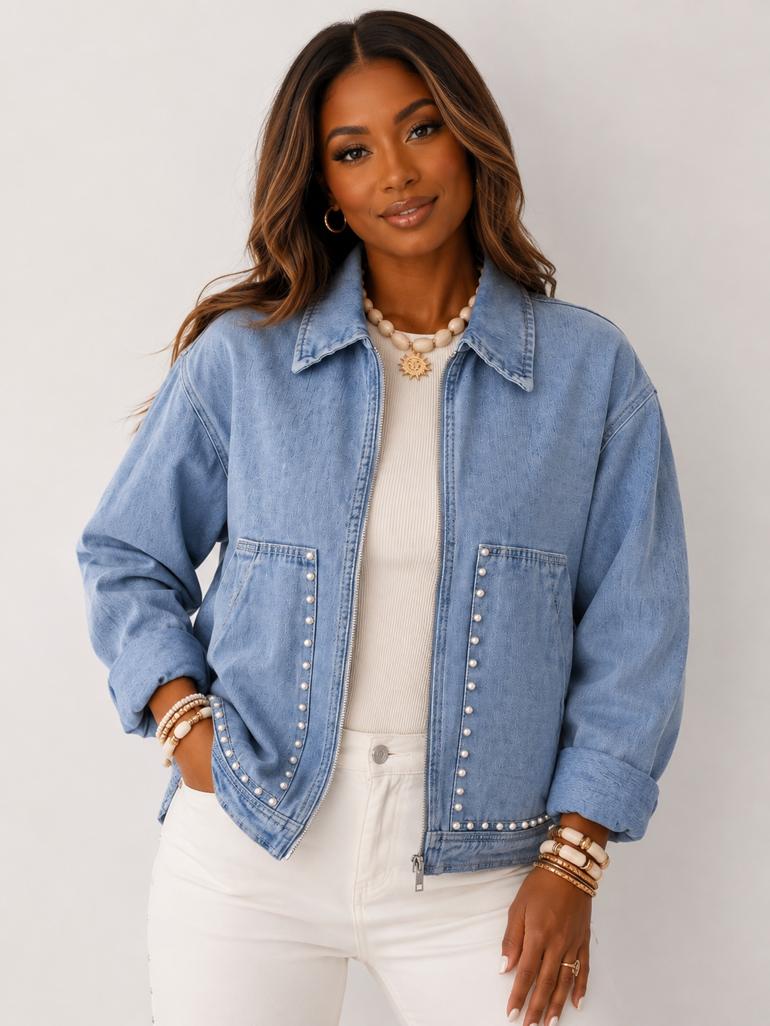 The Pearl Studded Denim Jacket
