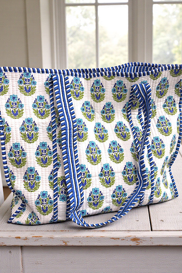 The Emma Blue and White Floral Tote Bag