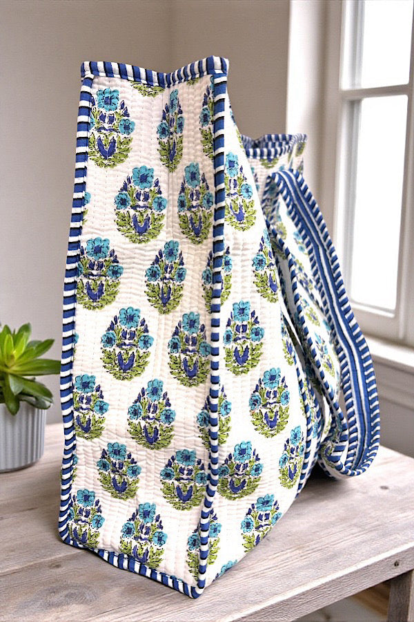 The Emma Blue and White Floral Tote Bag