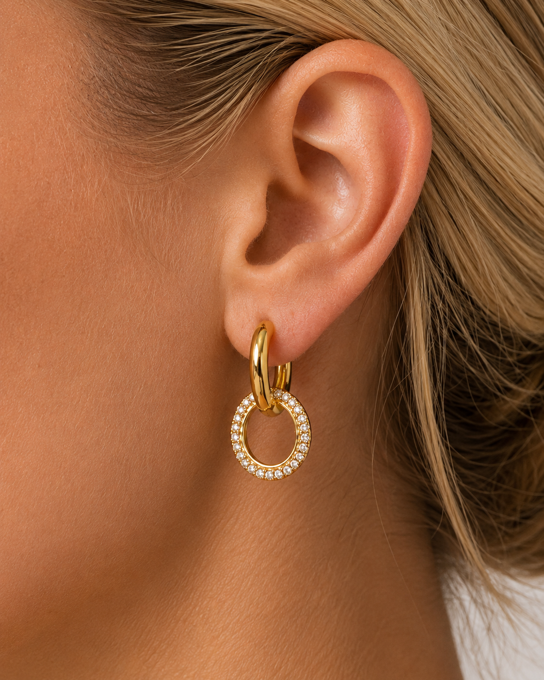 The Adalee Cz Linked Huggie Earrings