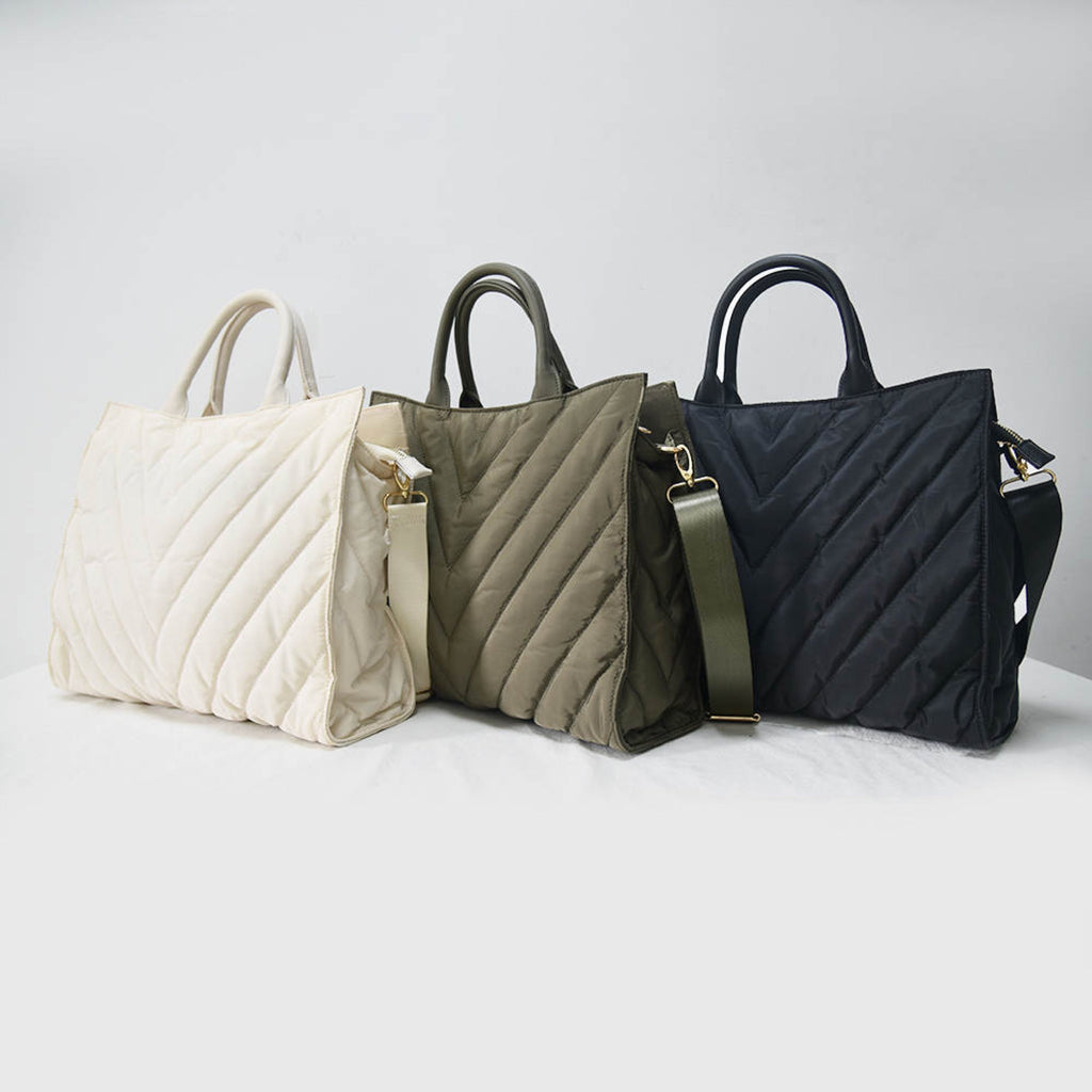 The Carmen Chevron Stripe Puffer Tote