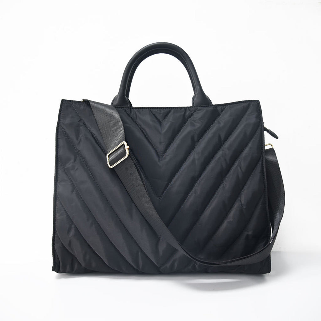 The Carmen Chevron Stripe Puffer Tote