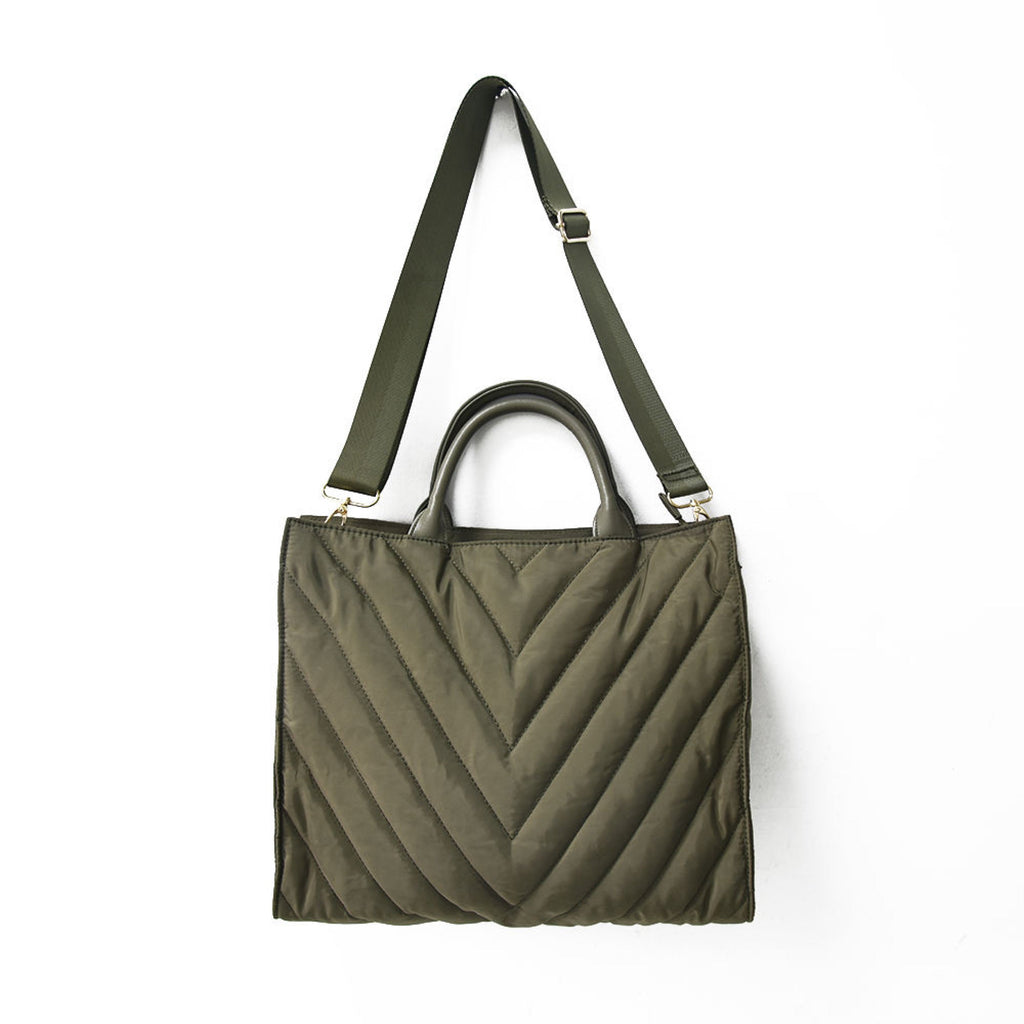 The Carmen Chevron Stripe Puffer Tote