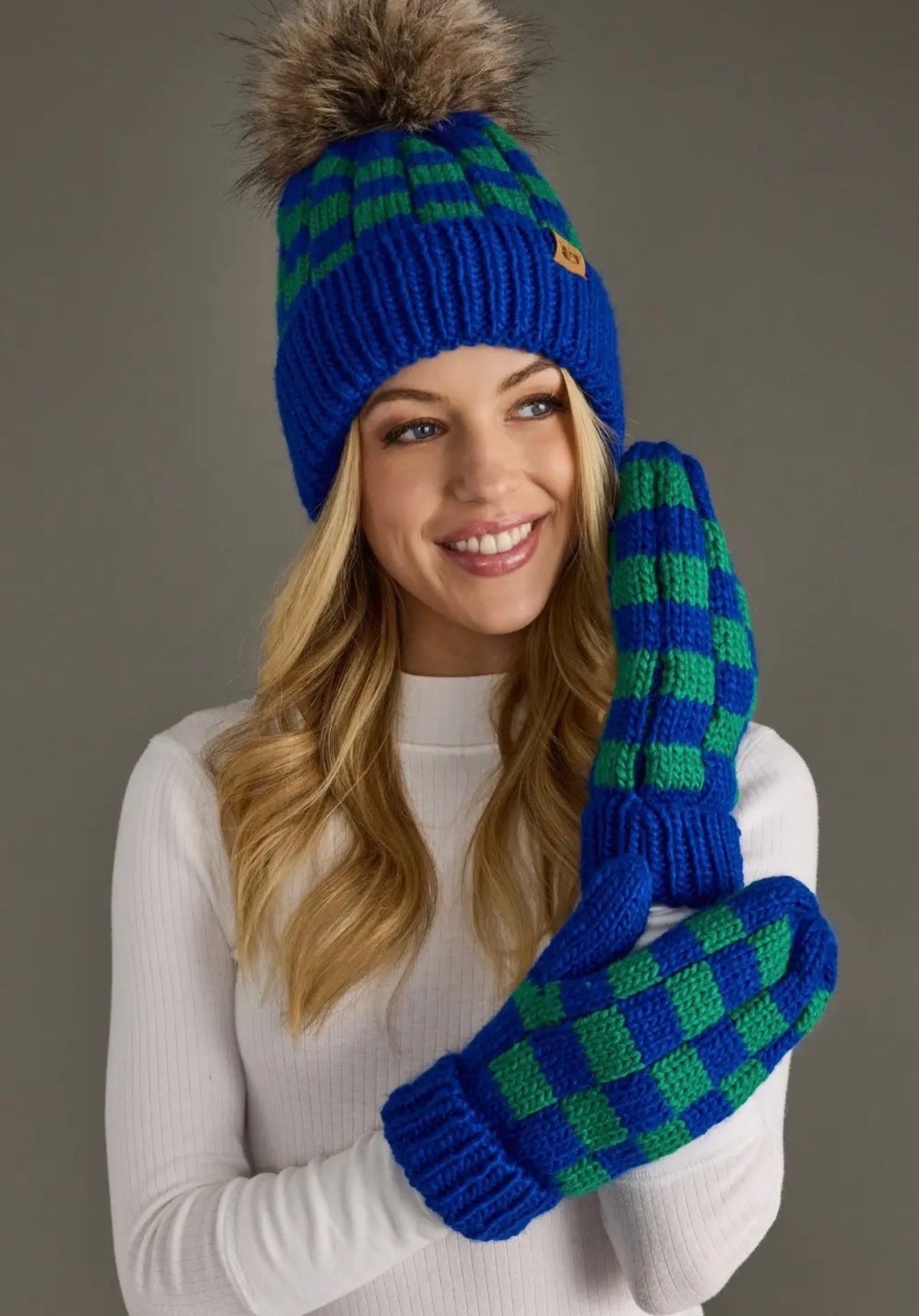 The Breckenridge Checkered Beanie & Mitten Set