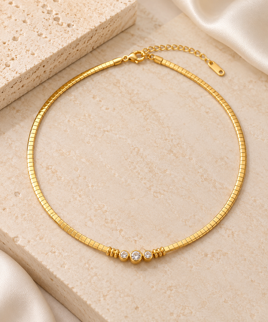 The Sloane Gold Crystal Snake Chain Necklace