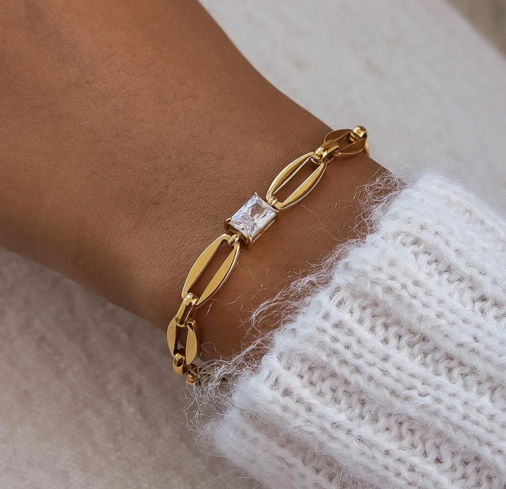 The Belgium 18K Gold Plated Cz Link Bracelet