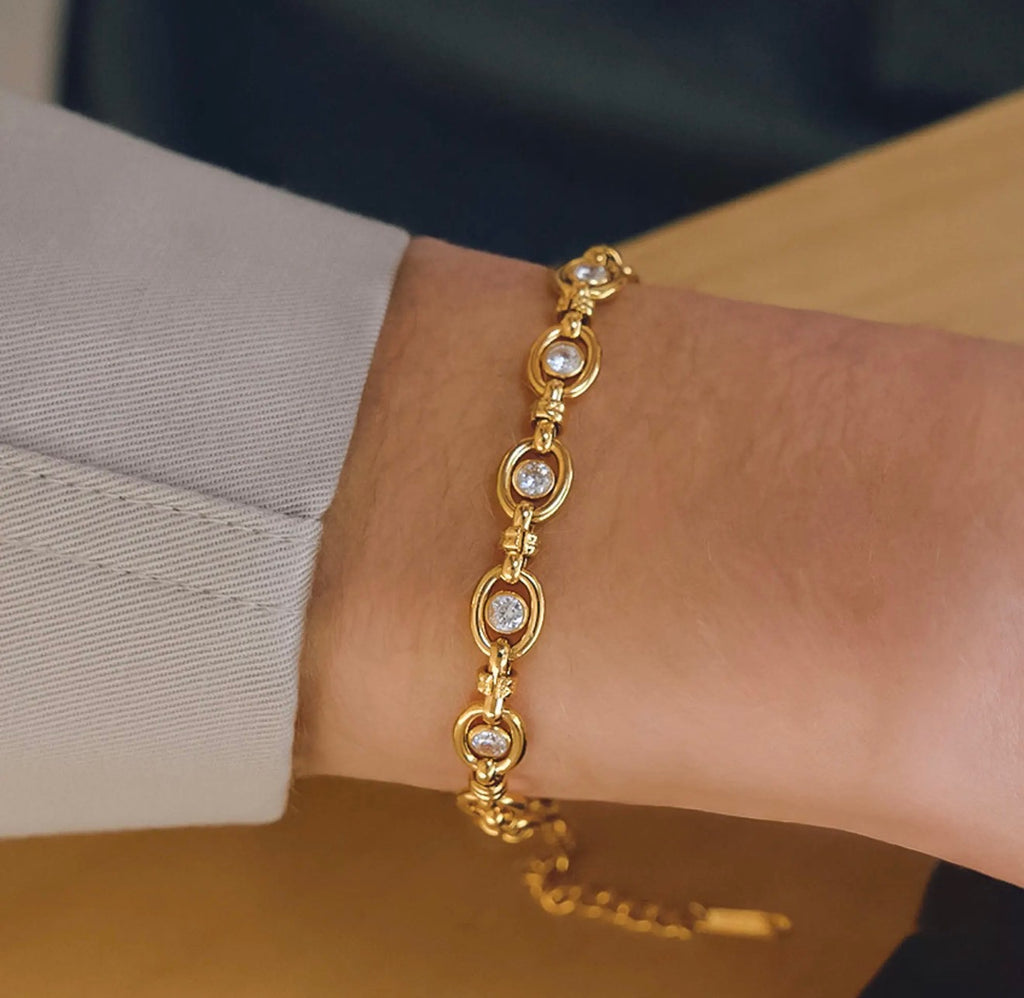The Blossom 18K Gold Plated Cz Circle Link Bracelet