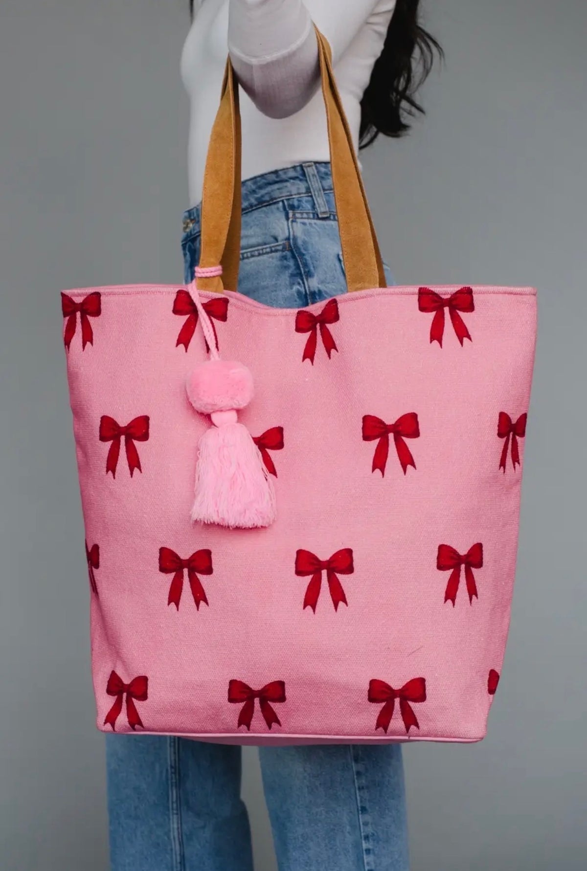 The Poppy Pink and Red Bow Tote