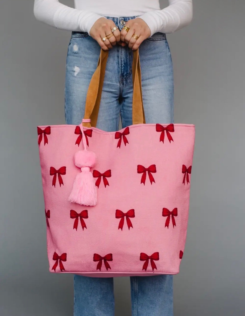 The Poppy Pink and Red Bow Tote