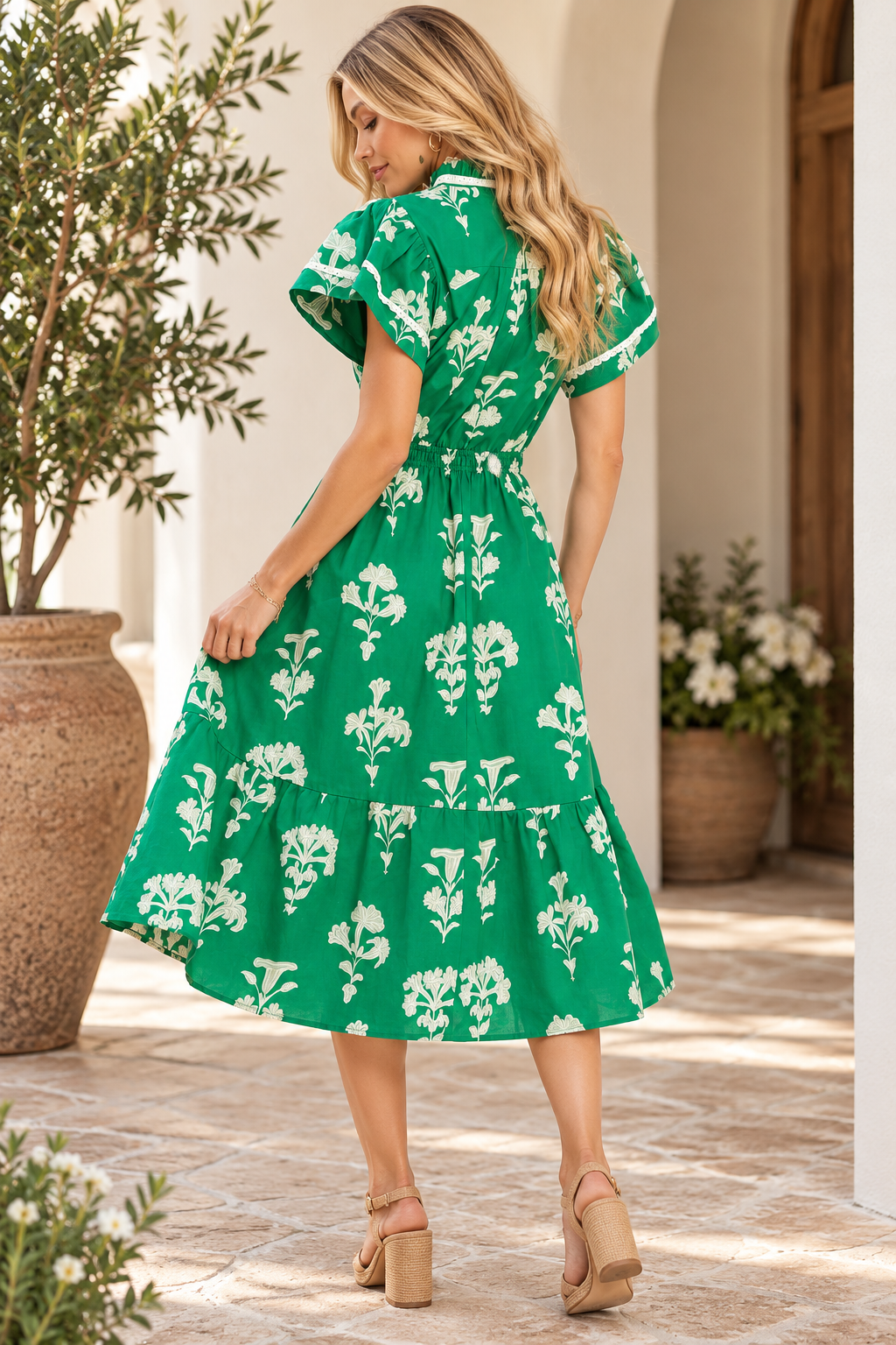 The Everlee Emerald Floral Midi Dress