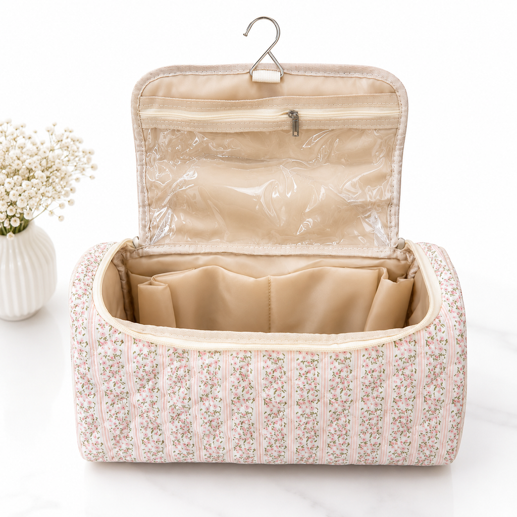 The Charlotte Floral Quilted  Travel Cosmetic Case