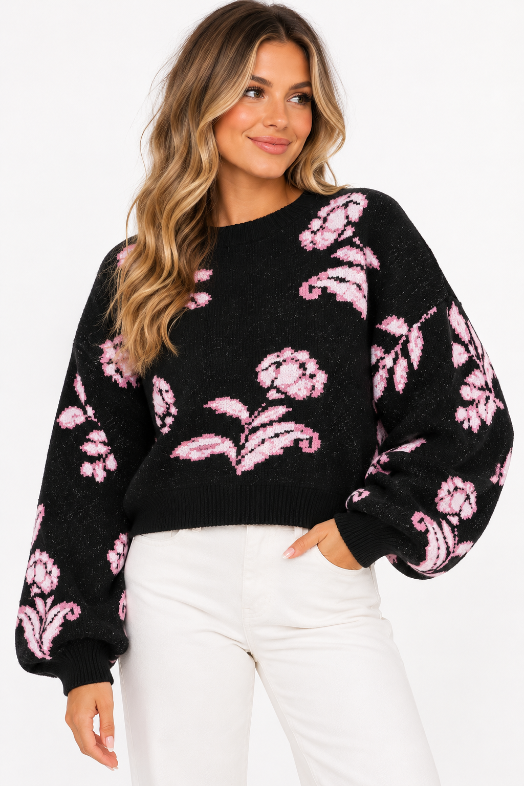 The Rosalie Floral Puff Sleeve Sweater