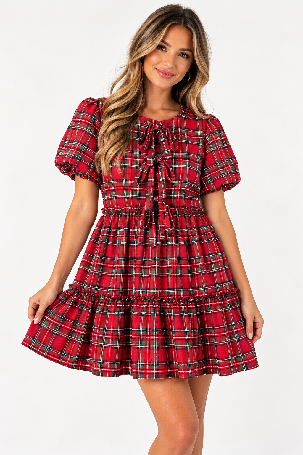 The Mistletoe Bow Plaid Dress