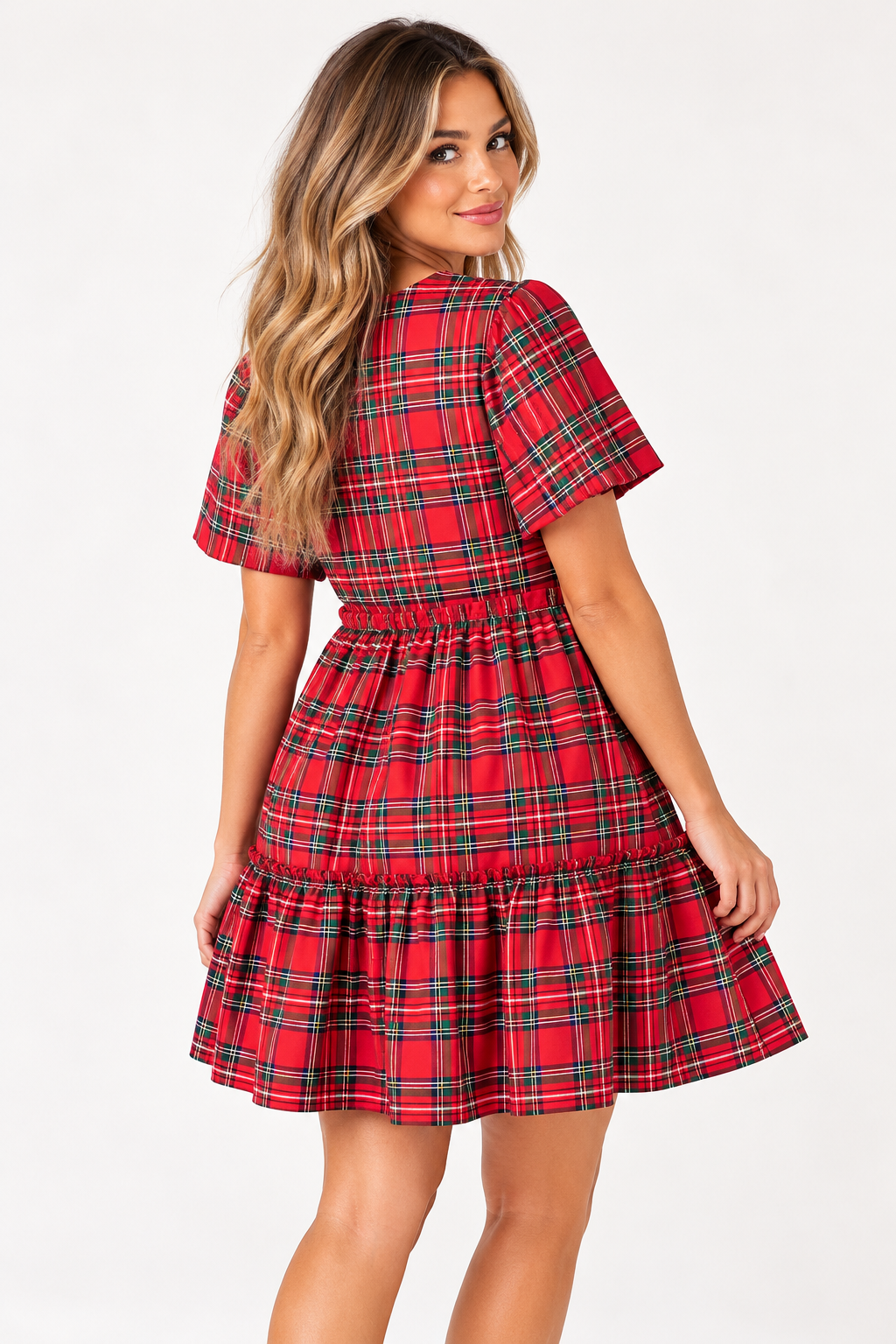 The Mistletoe Bow Plaid Dress