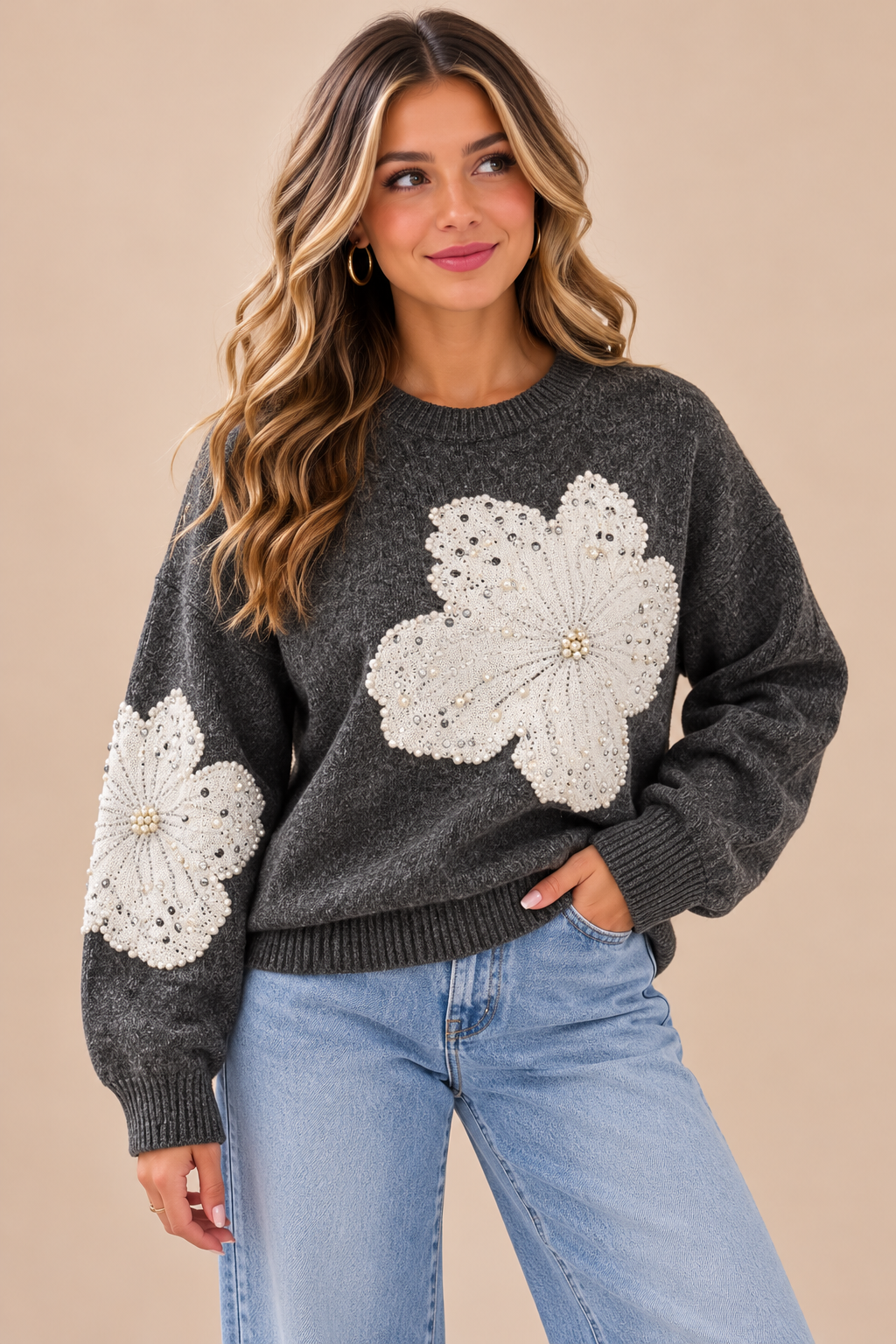 The Marlowe Beaded Floral Sweater