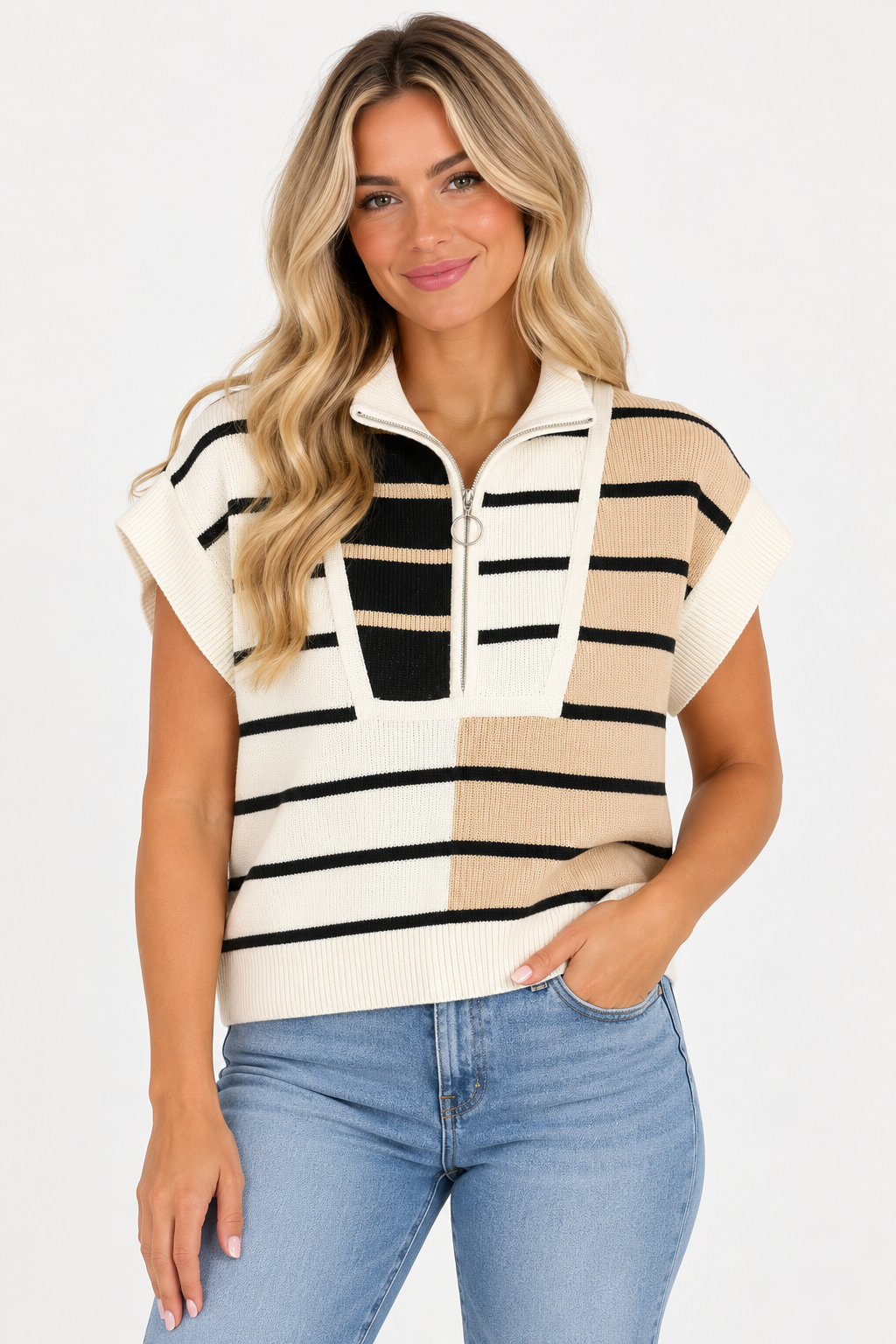 The Stella Striped Half Knit Top