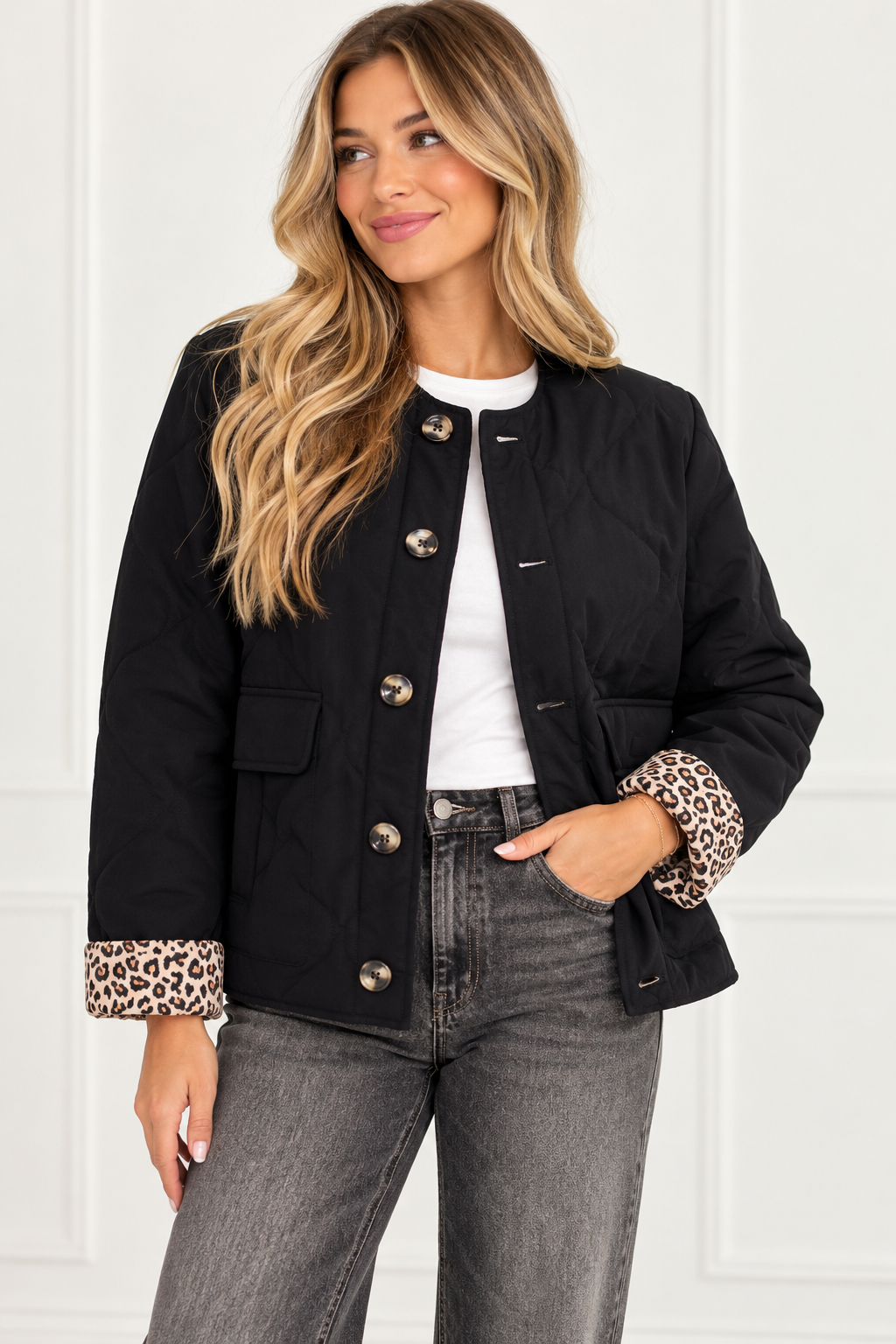 The Haisley Leopard Cuff Quilted Puffer Jacket