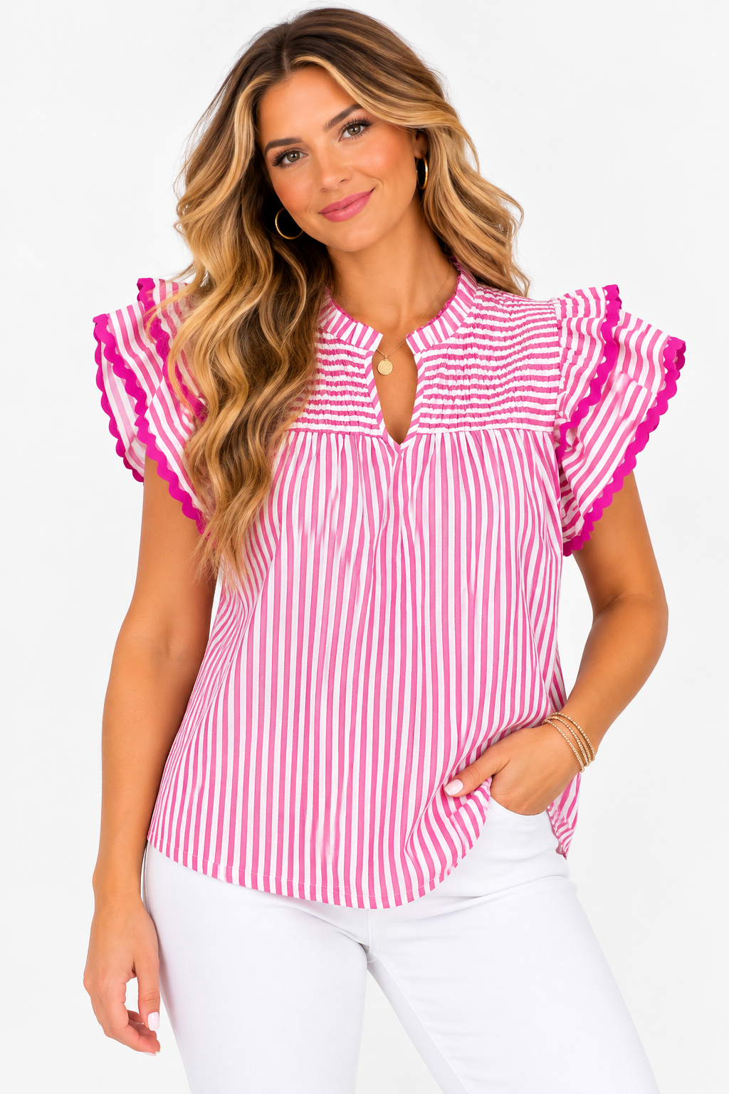 The Pippa Pink Ruffle Blouse