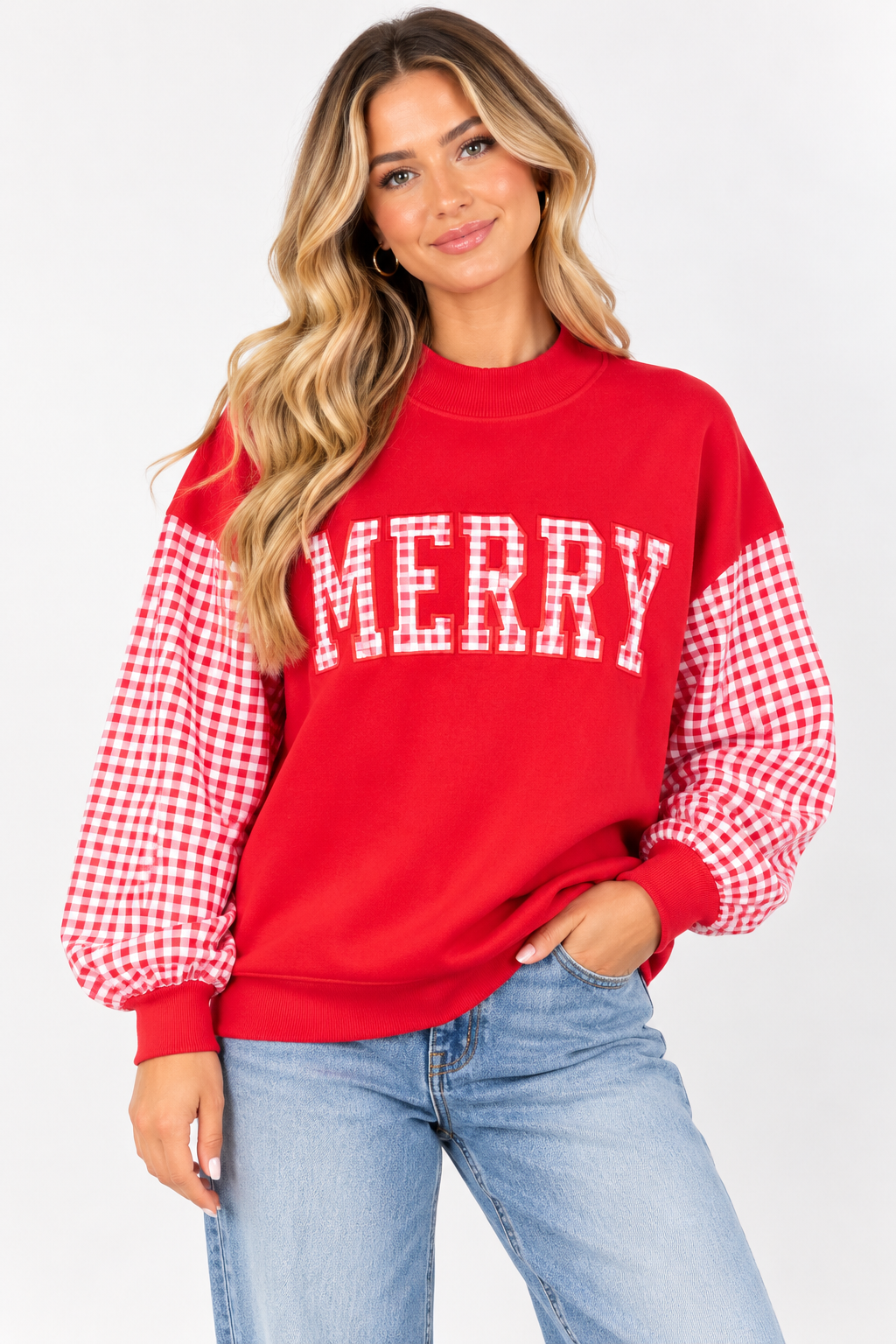 Gingham Plaid Oversized Pullover Sweatshirt