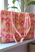 The Golden Hour Pink Floral Tote Bag