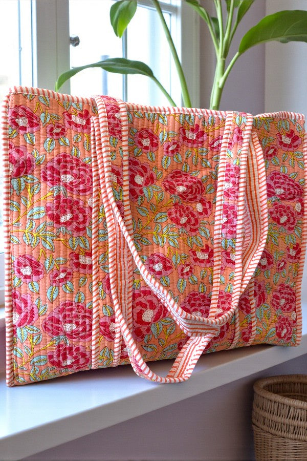 The Golden Hour Pink Floral Tote Bag
