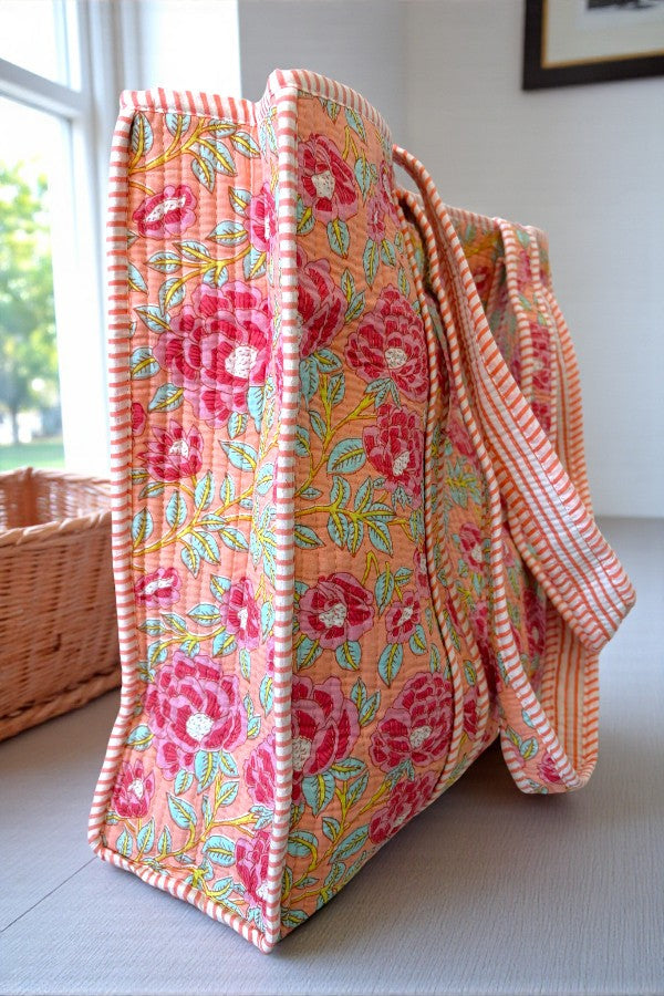 The Golden Hour Pink Floral Tote Bag