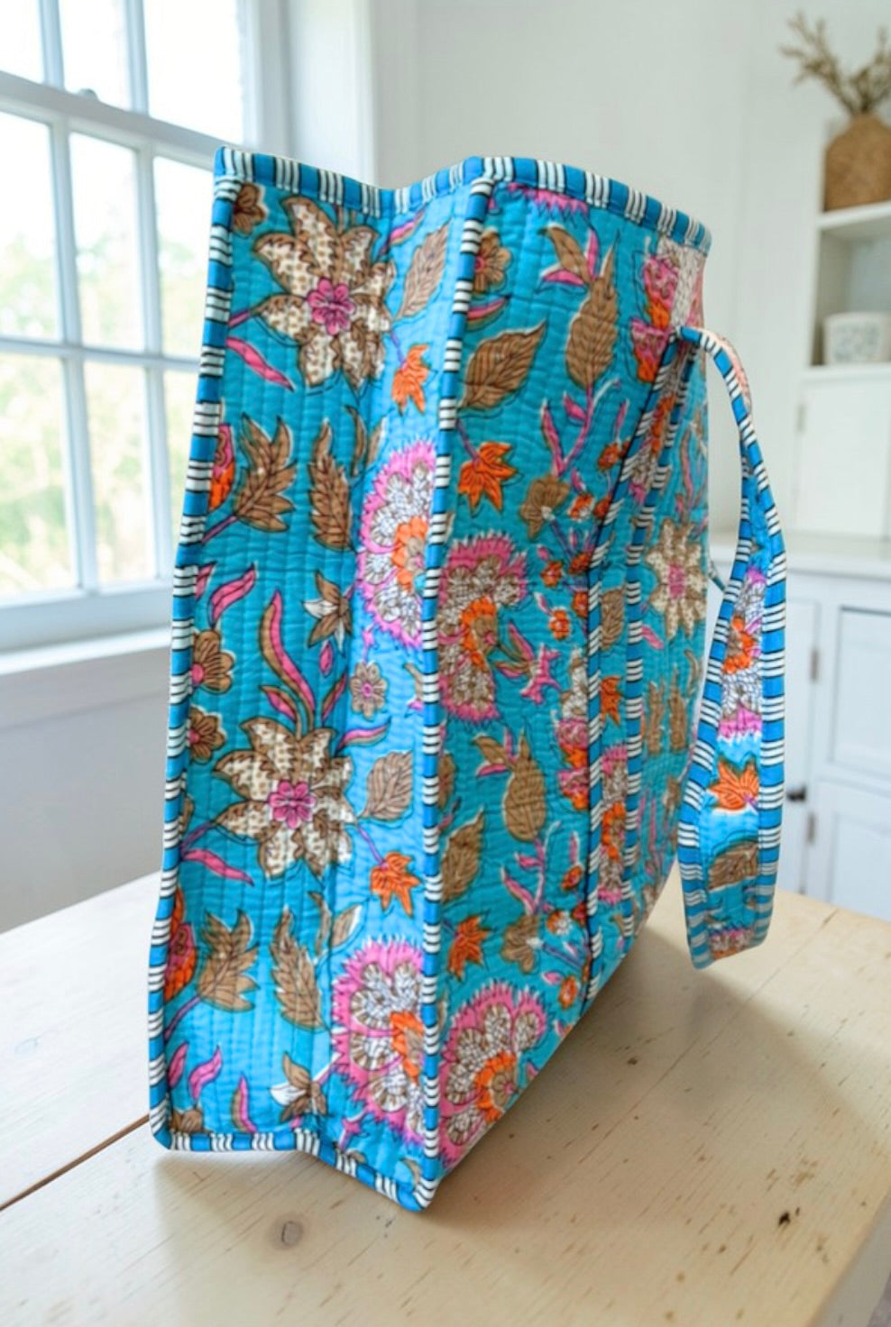 The Beck Bright Blue Floral Tote Bag