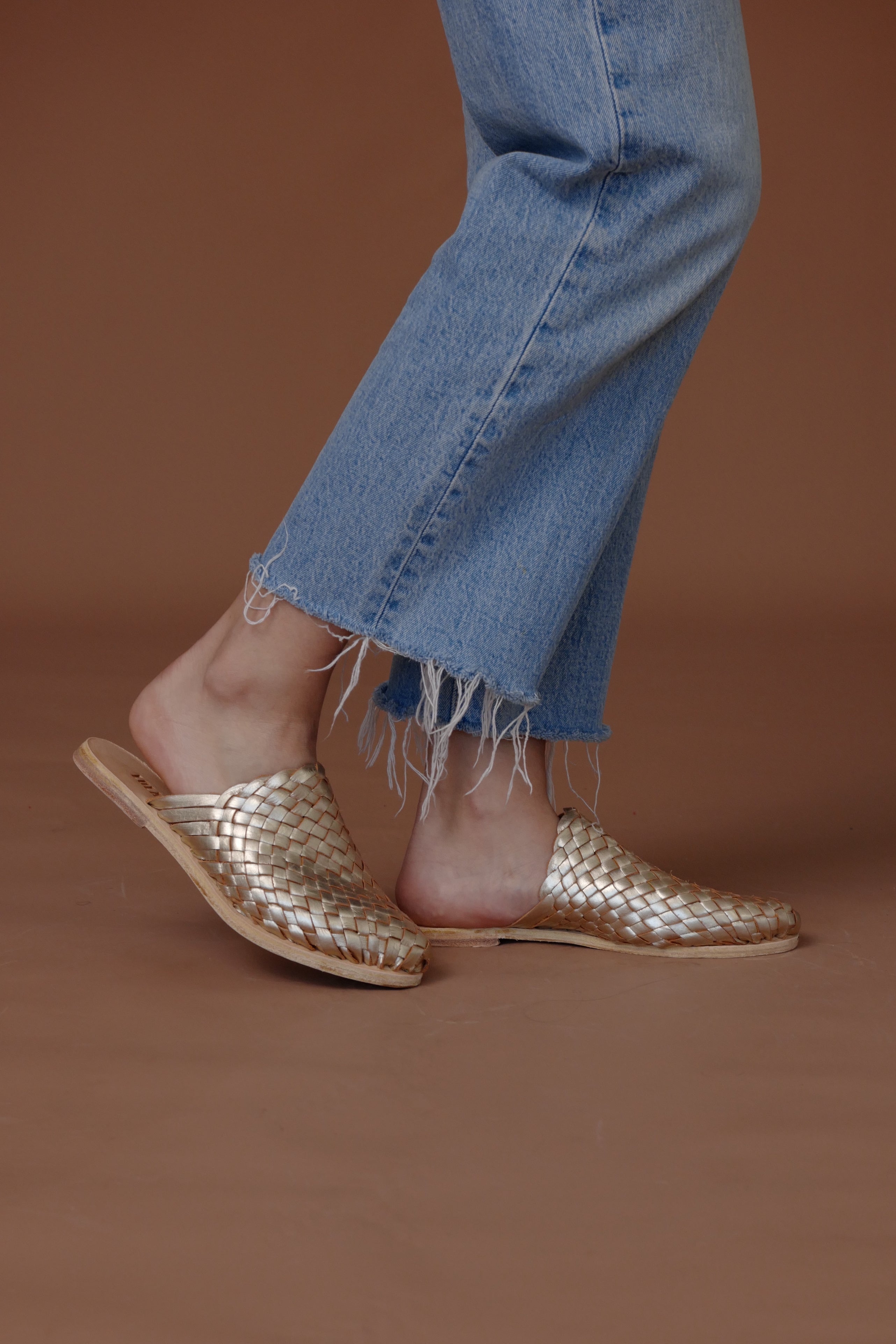The Luisa Golden Woven Slides