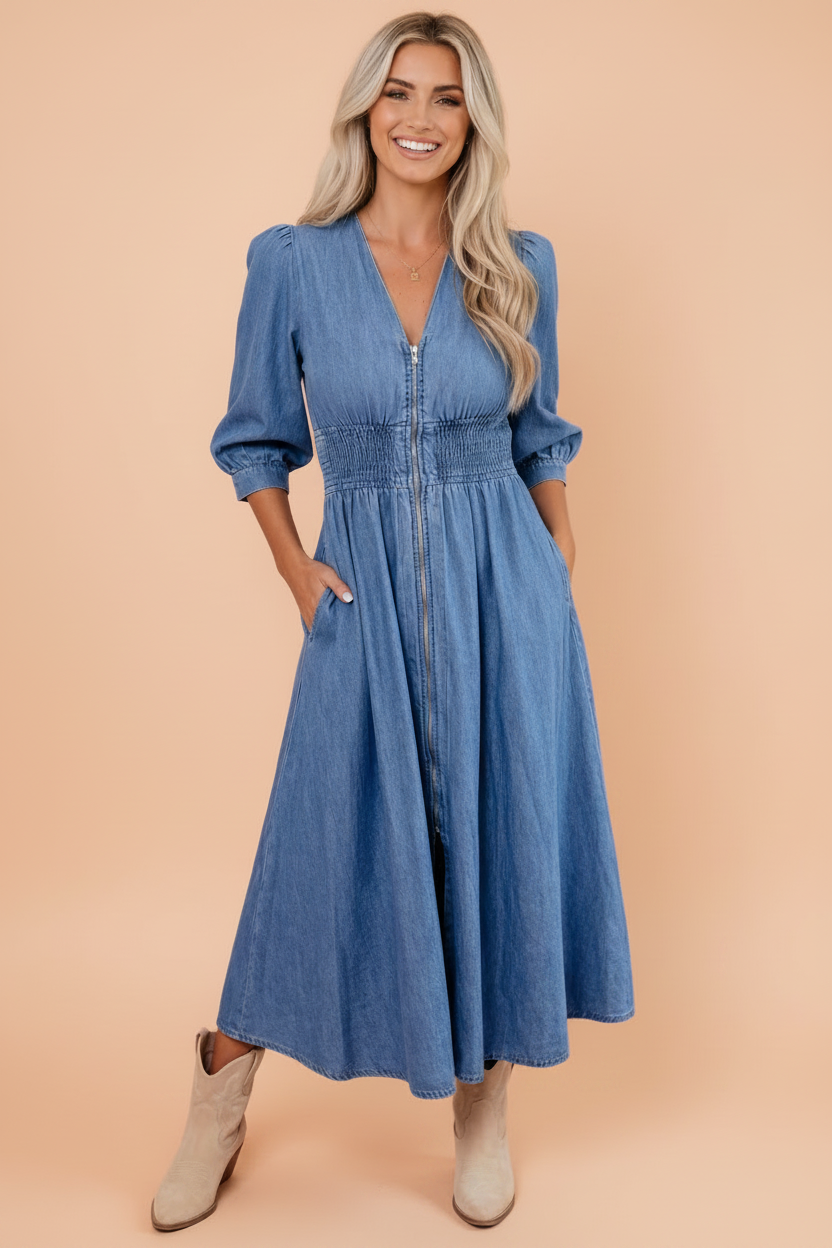 The Delilah Denim Midi Dress