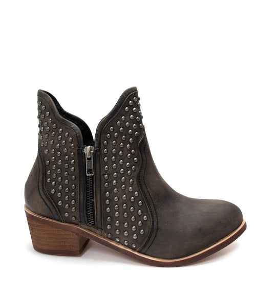 Nailed It Studded Leather Ankle Boot in Black
