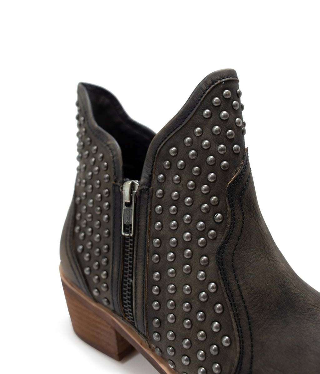 Nailed It Studded Leather Ankle Boot in Black